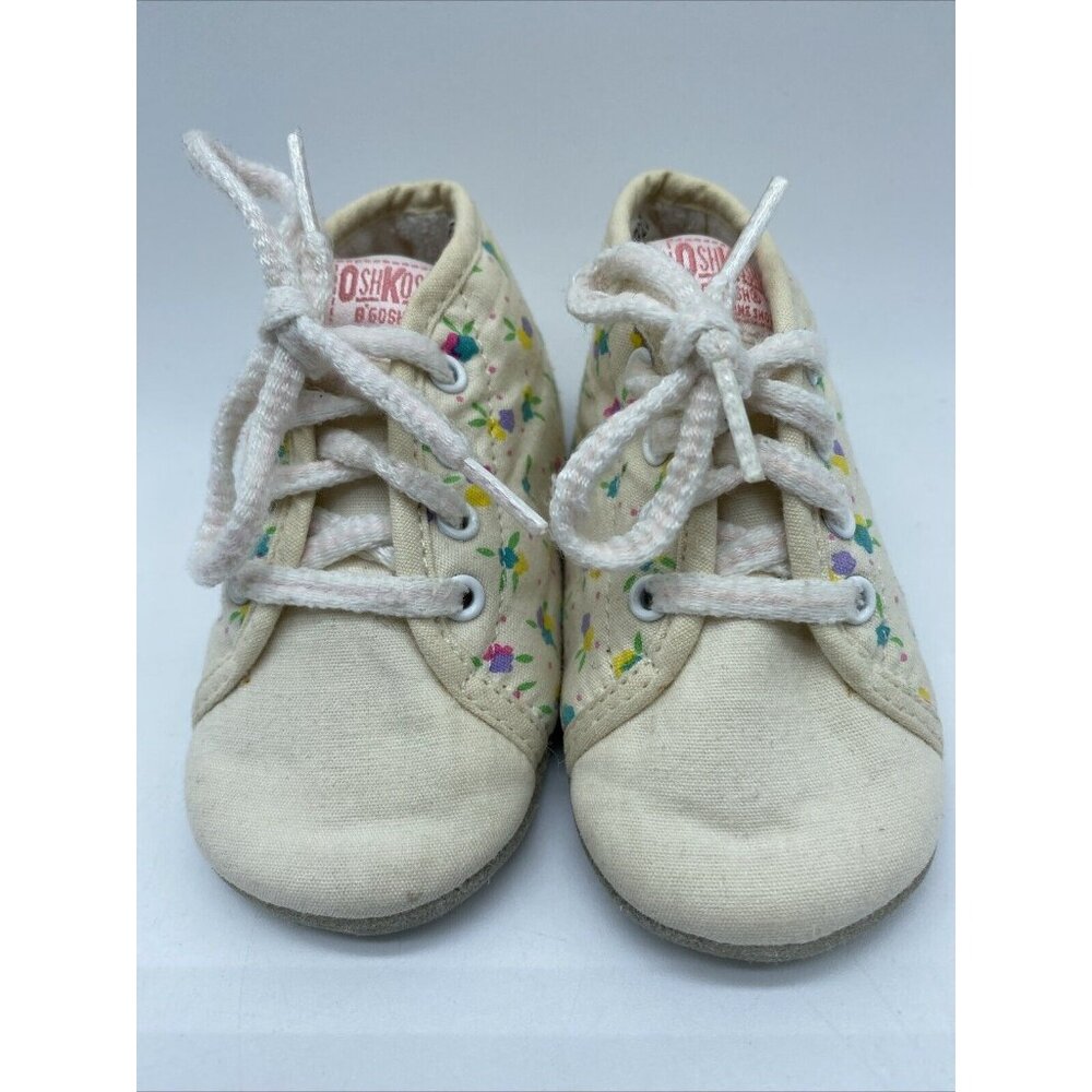 Vintage OshKosh B’Gosh Infant Baby Girls Shoes 1990’s Size 3 Cream Multicolour - Picture 5 of 12
